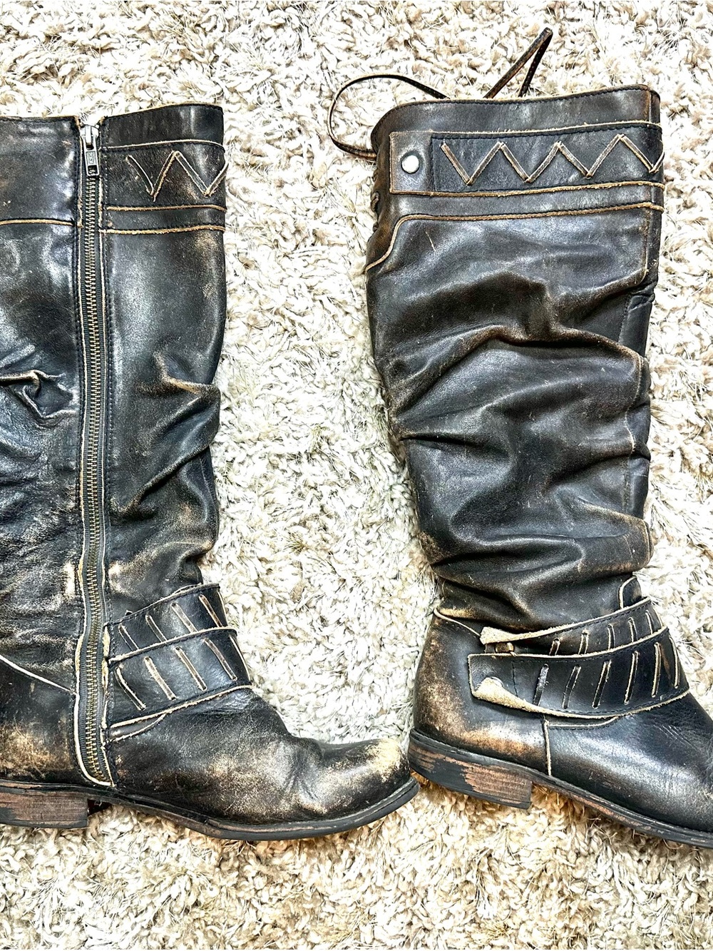 Corral Free Spirit Black Distressed Leather Tall Western Boots Women 7 M Slouchy